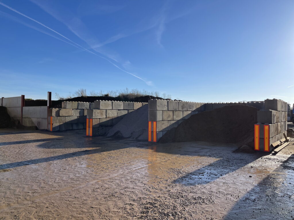 Aggregate storage bays
interlocking concrete blocks
concrete lego blocks
concrete blocks